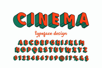 Poster - classic lettering, alphabet font, orange and blue style background,  typeface vector design