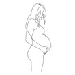 Hand drawn pregnant young woman,one line,stylized continuous contour.Lady expecting child,picture of future mother and baby in belly.Motherhood concept.Doodle,sketch,minimalism.Isolated.Vector