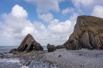 Wall Mural - stunning aerial drone flying landscape image of blackchurch rock on devonian geological formation