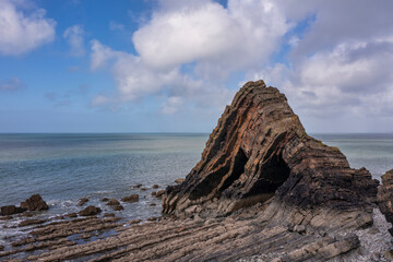 Wall Mural - stunning aerial drone flying landscape image of blackchurch rock on devonian geological formation