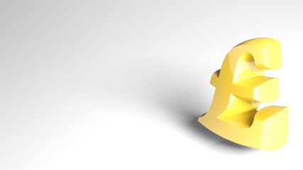 Poster - Yellow English pound currency symbol on white background - 3D rendering illustration