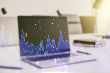 Poster - Double exposure of abstract creative statistics data hologram on computer background, analytics and forecasting concept