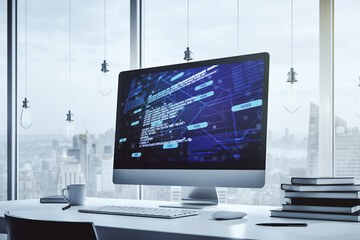 Aufkleber - Abstract creative coding concept on modern laptop screen. 3D Rendering