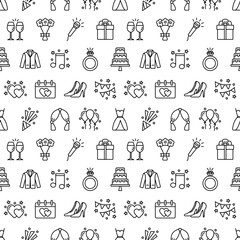 Seamless pattern with wedding icons. Wedding background, vector illustration