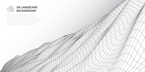 Poster - Virtual landscape with 3D lines and waves.