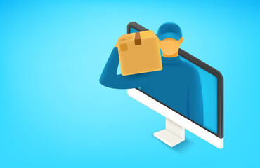 Aufkleber - Internet shopping concept. Postman with the box on computer monitor