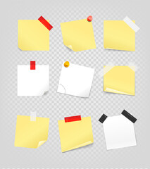 Poster - Paper stickers with tape patches and pins. Vector set