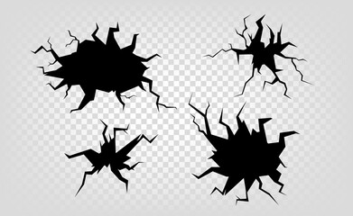 Aufkleber - Different cracks and holes effect isolated on transparent background