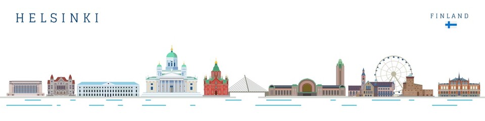 european cities finland capital landmarks. isolated vector illustration. helsinki