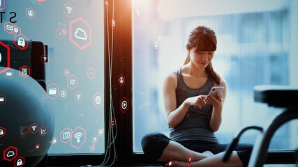 Aufkleber - スマホを使う女性　モバイルネットワーク 