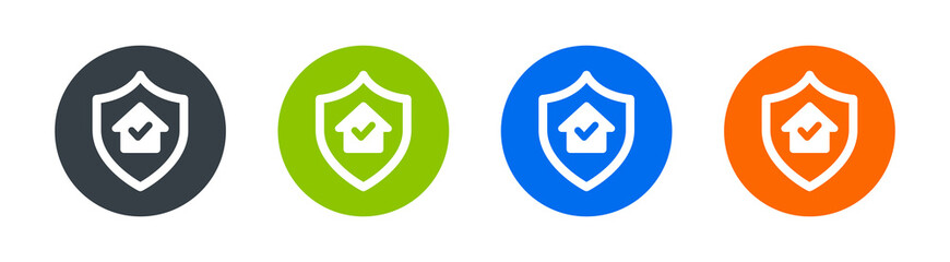 Aufkleber - Home protect design template. Vector shield and house. Security sign badge with check house isolated on white.