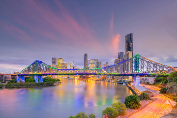 Wall Mural - Brisbane city skyline and Brisbane river at sunset