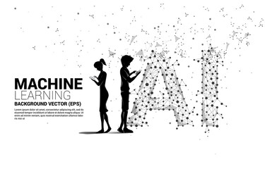 Poster - Vector silhouette man use mobile phone Polygon dot connect line shaped AI. Concept for machine learning and artificial intelligence.