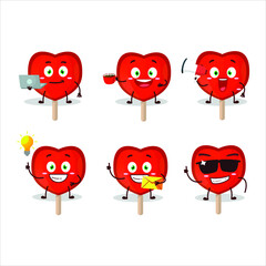 Wall Mural - Lolipop love cartoon character with various types of business emoticons. Vector illustration