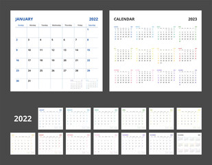 Wall Mural - 2022 calendar planner set for template corporate design week start on Sunday.