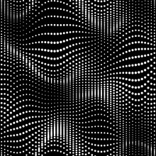 Seamless Wavy Array Of Dots Pattern For Print Or Digital Use. High Quality Illustration. Optical Illusion Halftone Effect Repeat Texture For Background. Motion And Flow Liquid Or Fabric Concept.