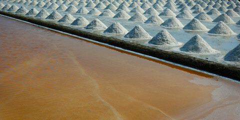 Poster - Salt field ready to be harvest in salt farm at Ban Laem-Thailand