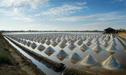 Poster - Salt field ready to be harvest in salt farm at Ban Laem-Thailand