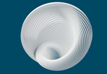 Poster - Abstract geometric background. A pattern with a rounded geometric shape. White abstract on a blue background. A curl of lines. Presentation pattern. A funnel, a shell of light lines. 3d rendering.