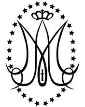 Ave Maria. Monogram Of The Blessed Virgin Mary With Crown, Cross And Stars. Religious Signs. Vector Design.