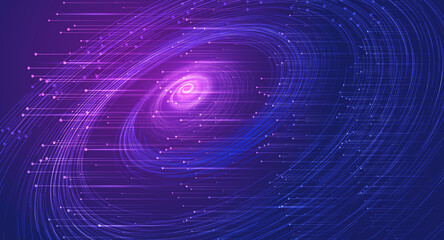 Poster - Helical coils emitting dot line particle Internet technology big data background.