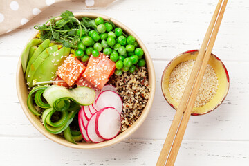 Wall Mural - Poke bowl with salmon, cucumber and avocado