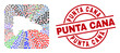 Vector mosaic Dominican Republic map of different pictograms and Punta Cana seal. Mosaic Dominican Republic map constructed as carved shape from rounded square shape.