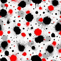Poster - Vector seamless pattern. Abstract black and red brush strokes isolated on white background. Fashion style texture. Repeated watercolor grunge backdrop. Repeating modern hand drawn design for prints