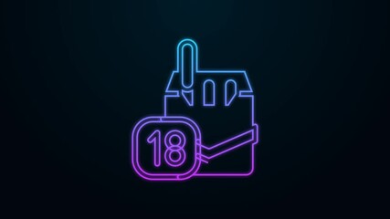 Sticker - Glowing neon line Cigarettes pack box icon isolated on black background. Age limit for cigarettes. Cigarettes pack. 4K Video motion graphic animation