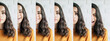 Close up woman emotions collage from confidence to serious and to the sad and crying
