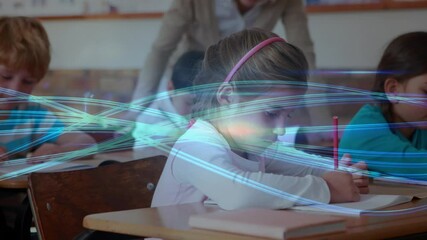 Poster - Animation of connections and data processing over schoolgirl writing