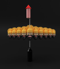 Sticker - Rocket Firecrackers in a Pot with Ravana Ten Heads 3D Rendering Illustration.