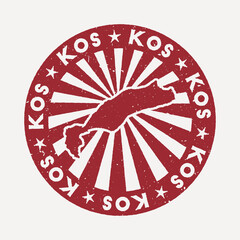 Wall Mural - Kos stamp. Travel red rubber stamp with the map of island, vector illustration. Can be used as insignia, logotype, label, sticker or badge of the Kos.