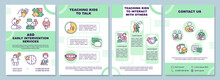 ASD Early Intervention Services Brochure Template. Teaching To Talk. Flyer, Booklet, Leaflet Print, Cover Design With Linear Icons. Vector Layouts For Presentation, Annual Reports, Advertisement Pages