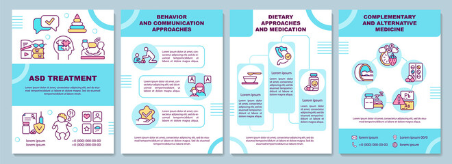 ASD treatment brochure template. Behavior approaches. Flyer, booklet, leaflet print, cover design with linear icons. Vector layouts for presentation, annual reports, advertisement pages