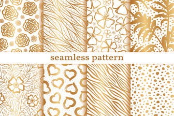 Poster - Vector seamless pattern. Gold hand drawn background. Repeated pattern. Set of repeating abstract golden texture. Collection patern for design wallpapers, gift wrappers, curtains, cases, tiles, prints