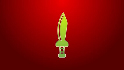 Canvas Print - Green line Pirate sword icon isolated on red background. Sabre sign. 4K Video motion graphic animation