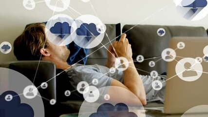 Poster - Animation of digital icons over man using smartphone