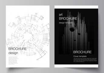 Poster - Vector layout of A4 cover design templates for brochure, flyer layout, booklet, cover design, book design. Black color technology background. Digital visualization of science, medicine, tech concept.