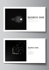 Poster - Vector layout of two creative business cards design templates, horizontal template vector design. Black color technology background. Digital visualization of science, medicine, technology concept.
