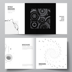 Poster - Vector layout of two covers templates for square bifold brochure, flyer, cover design, book design, brochure cover. Abstract technology black color science background. Digital data visualization.