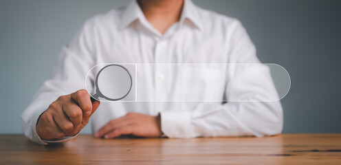 Leinwandbilder - Data Search Technology Search Engine Optimization. man's hands are using a magnifying glass.to Searching for information. Using Search Console with your website.