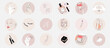 Instagram social media highlight cover icons, pin, planner sticker. minimal simple hand drawn outline feminine infographic for fashion, spa, beauty, make up bloggers. set of symbol for body skin care