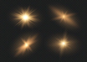 Wall Mural - Yellow glowing light explodes on a transparent background. Sparkling magical dust particles. Bright Star.