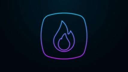 Sticker - Glowing neon line Fire flame icon isolated on black background. 4K Video motion graphic animation