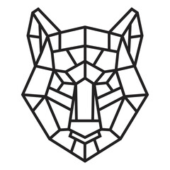 Silhouette of wolf head from lines in monochrome geometric polygonal style isolated on white background. Modern graphic design element for label, print or poster. Vector art illustration.