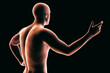Human body in a speaker pose, back view, conceptual 3D illustration