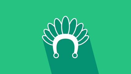 Sticker - White Indian headdress with feathers icon isolated on green background. Native american traditional headdress. 4K Video motion graphic animation