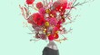 Woman with red flowers head. concept painting of freedom and love, surreal artwork, conceptual illustration, rose