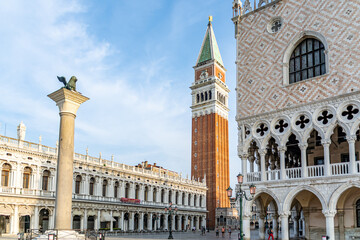 Wall Mural - Beautiful morning view of the St Marc's Square with the Campanile and the Doge's Palace in Venice, Italy